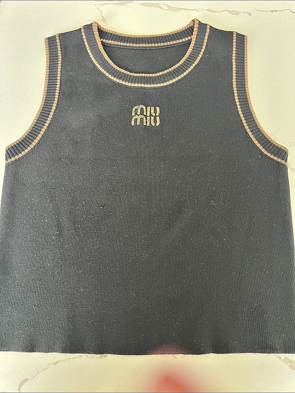 Miu Black Contrast Trim Tank Top